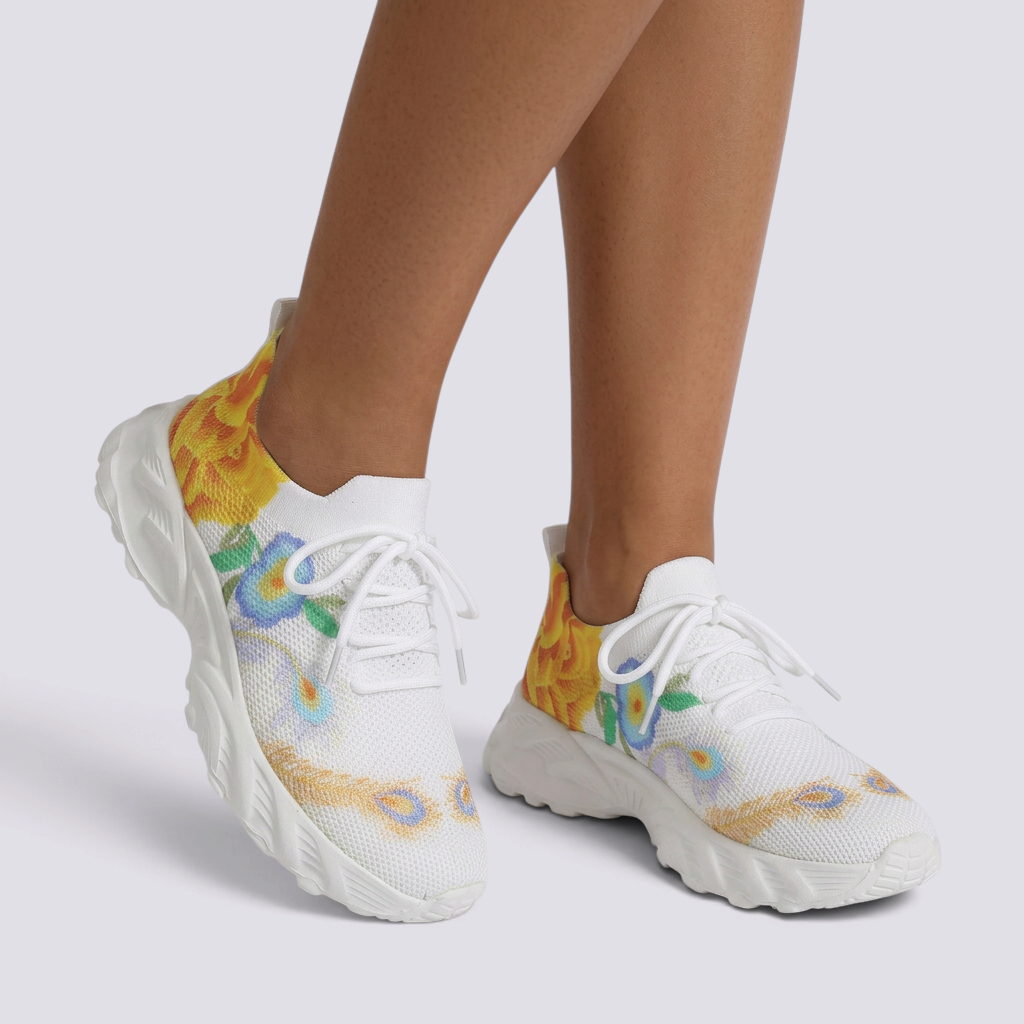 Zapatillas Deportivas Mujer Estampado Floral Flying-Woven - Amarillo - Vista Frontal