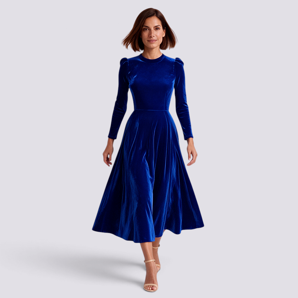 Vestido Terciopelo Azul Zafiro Frontal