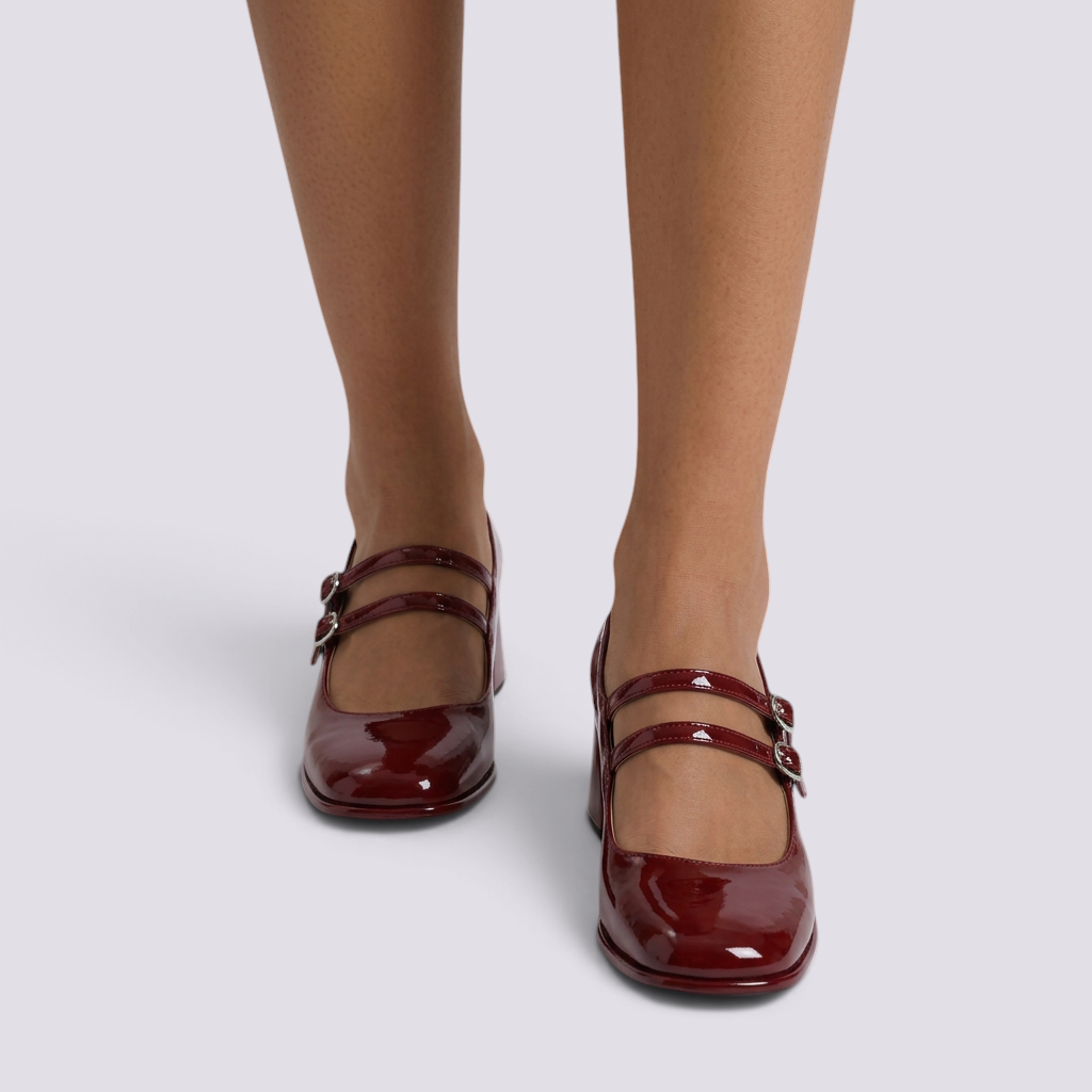 Zapatos Tacón Grueso Mujer Burdeos - vista frontal