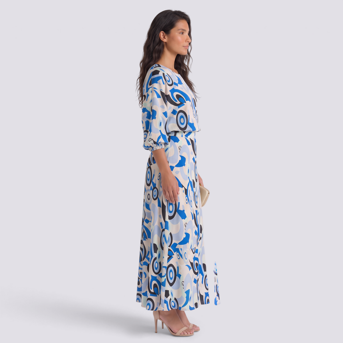 Conjunto Estampado Top y Falda Mujer - Azul y Beige - side
