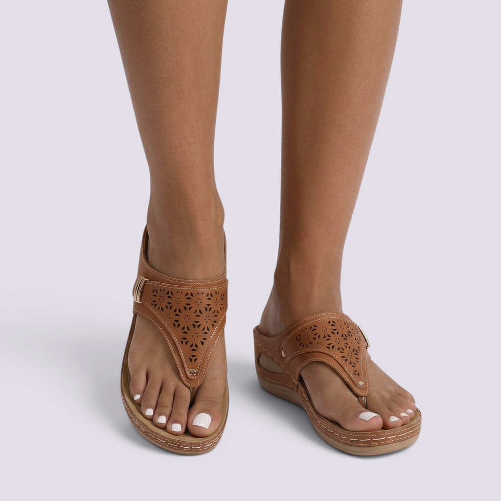 Sandalias Chancla Cuña Mujer Antideslizante - Marrón - Frontal