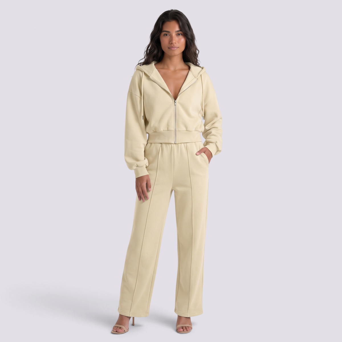 Conjunto Sudadera Capucha Mujer Oversize - Albaricoque - front
