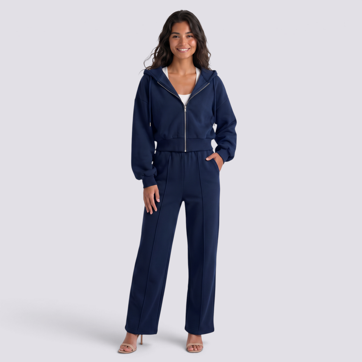 Conjunto Sudadera Capucha Mujer Oversize - Azul Marino - front