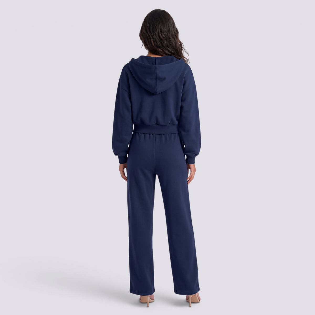 Conjunto Sudadera Capucha Mujer Oversize - Azul Marino - back