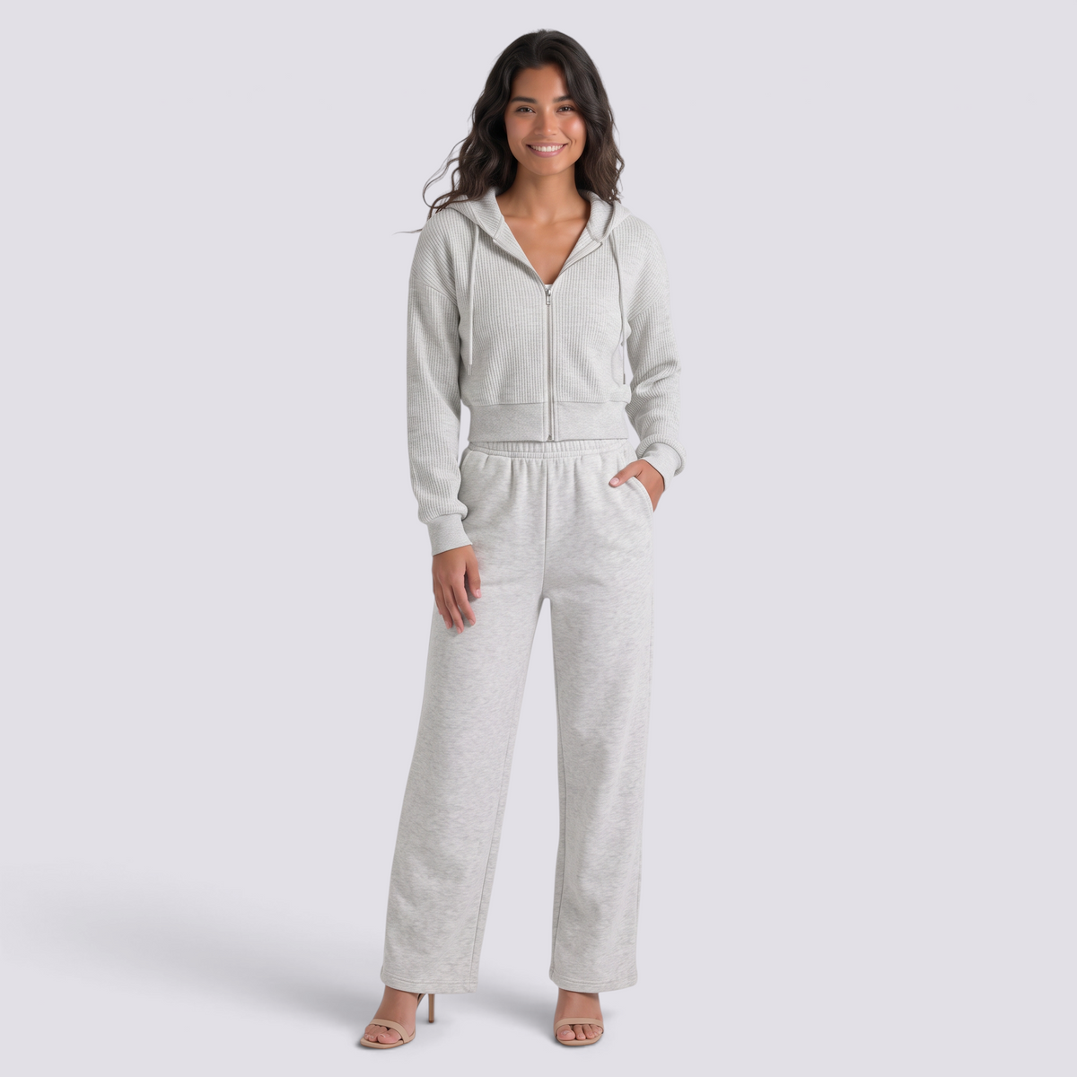 Conjunto Sudadera Capucha Mujer Oversize - Gris Jaspeado - front