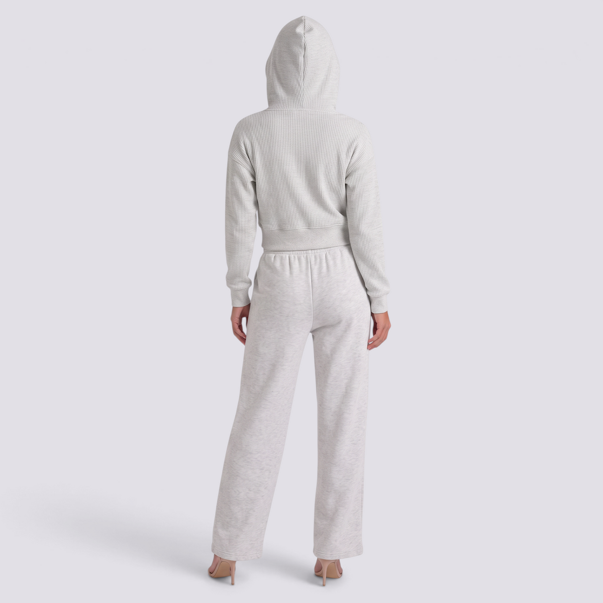 Conjunto Sudadera Capucha Mujer Oversize - Gris Jaspeado - back