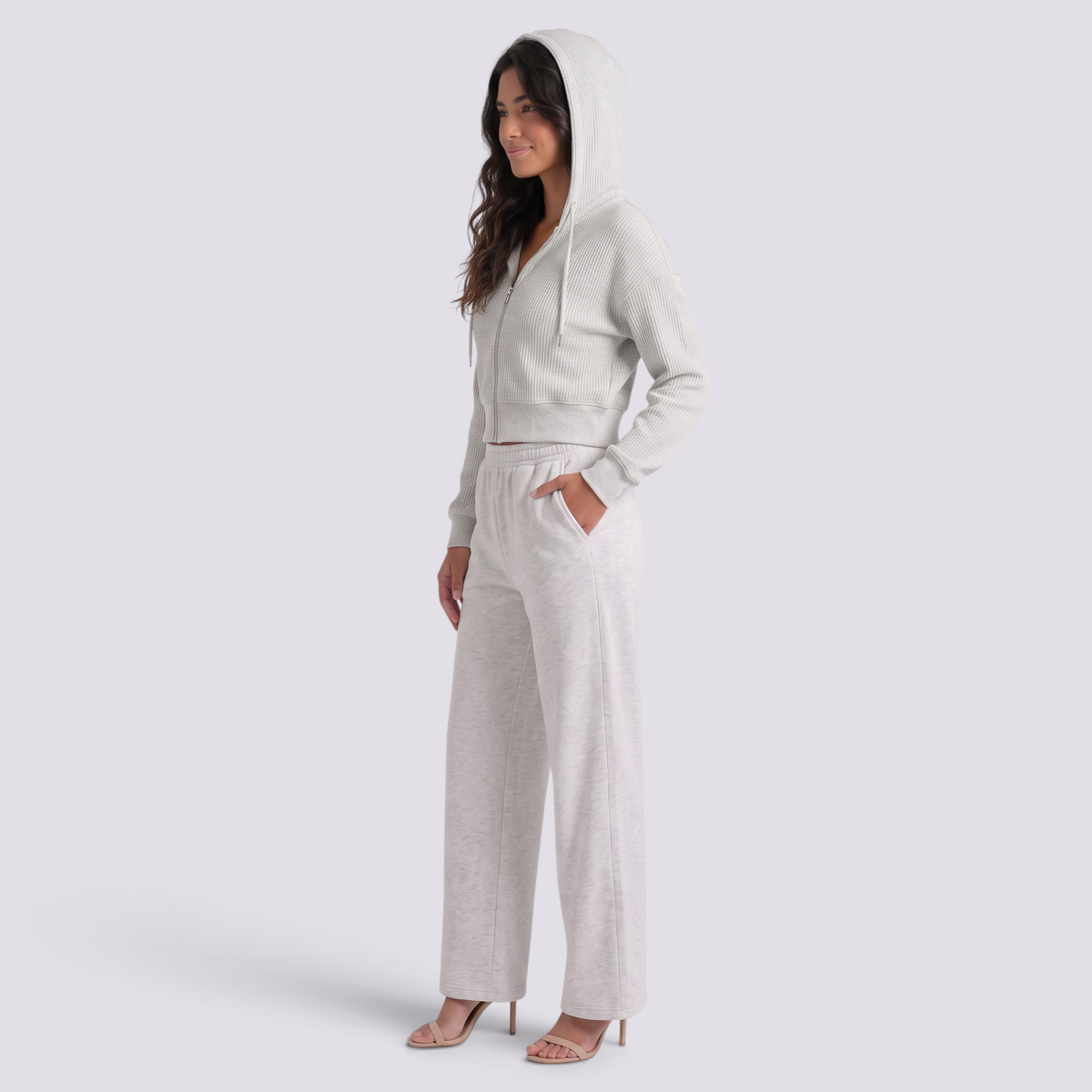 Conjunto Sudadera Capucha Mujer Oversize - Gris Jaspeado - side