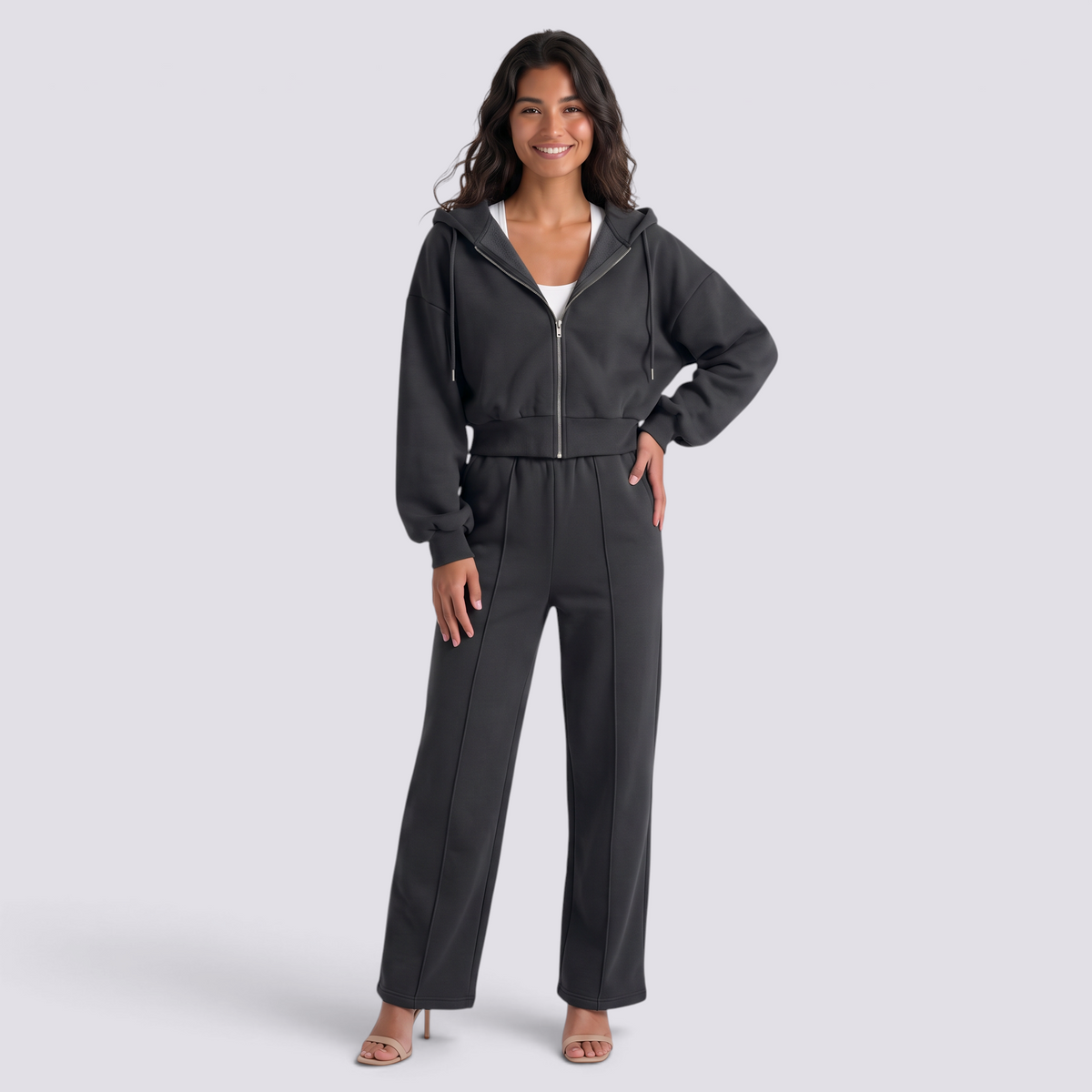 Conjunto Sudadera Capucha Mujer Oversize - Gris Oscuro - front