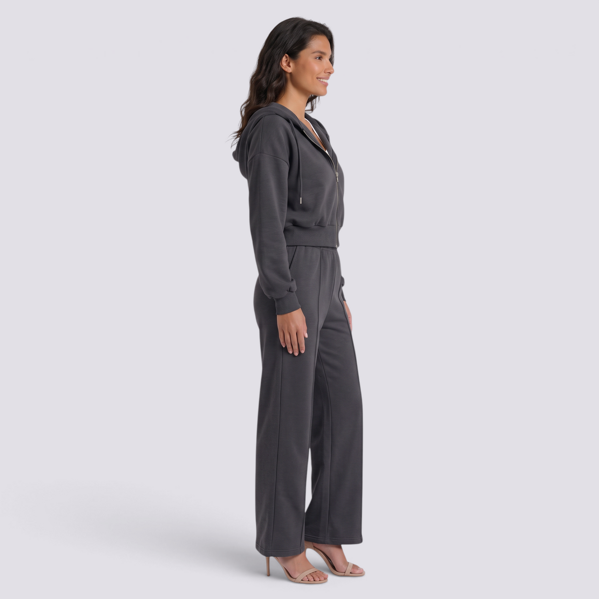 Conjunto Sudadera Capucha Mujer Oversize - Gris Oscuro - side