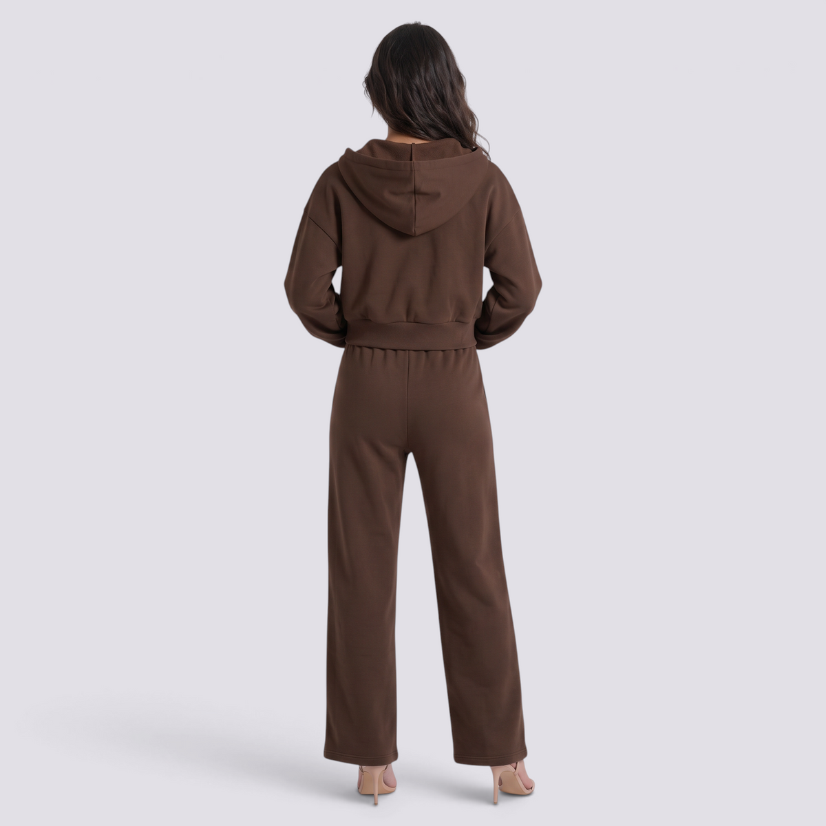 Conjunto Sudadera Capucha Mujer Oversize - Marrón - back