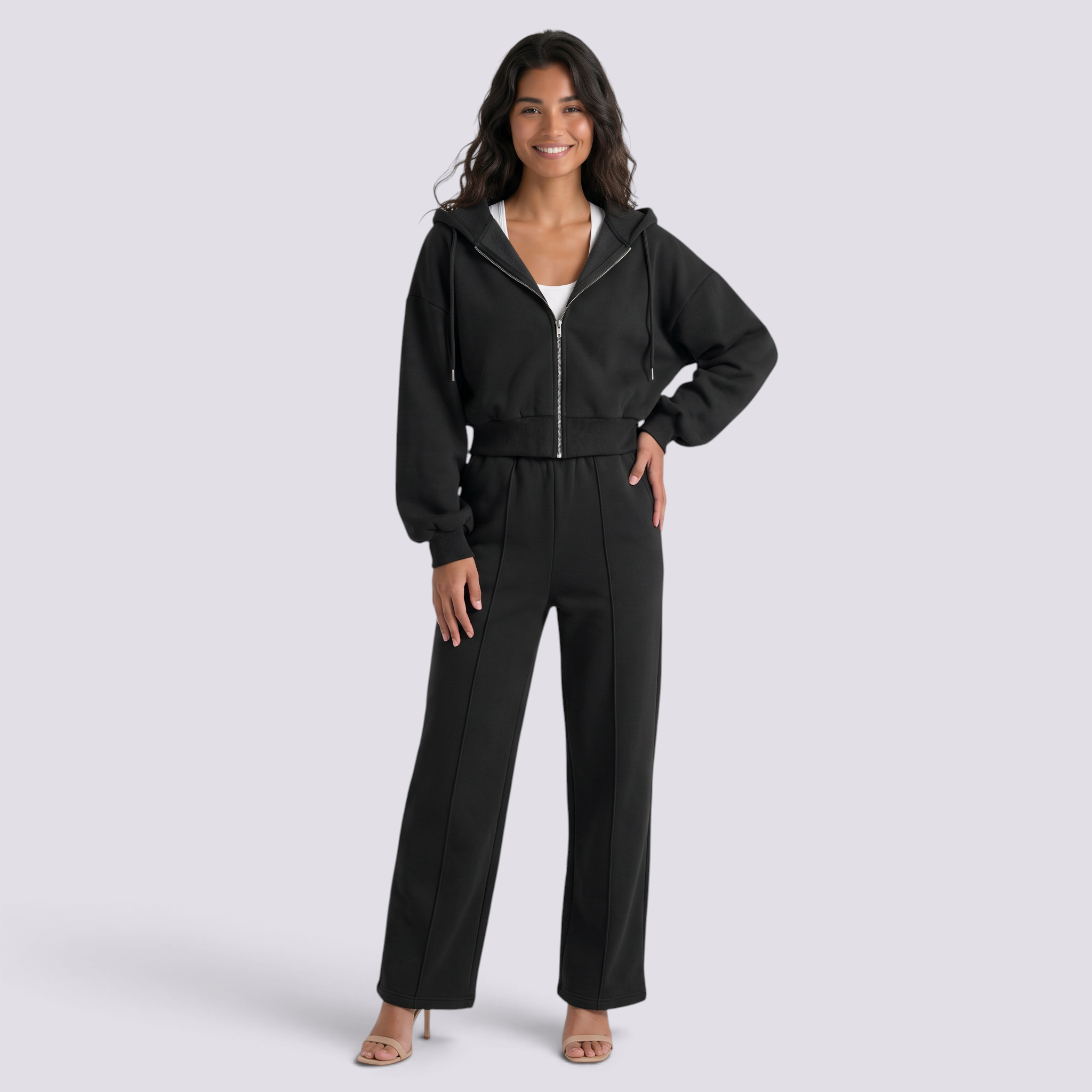 Conjunto Sudadera Capucha Mujer Oversize - Negro - front