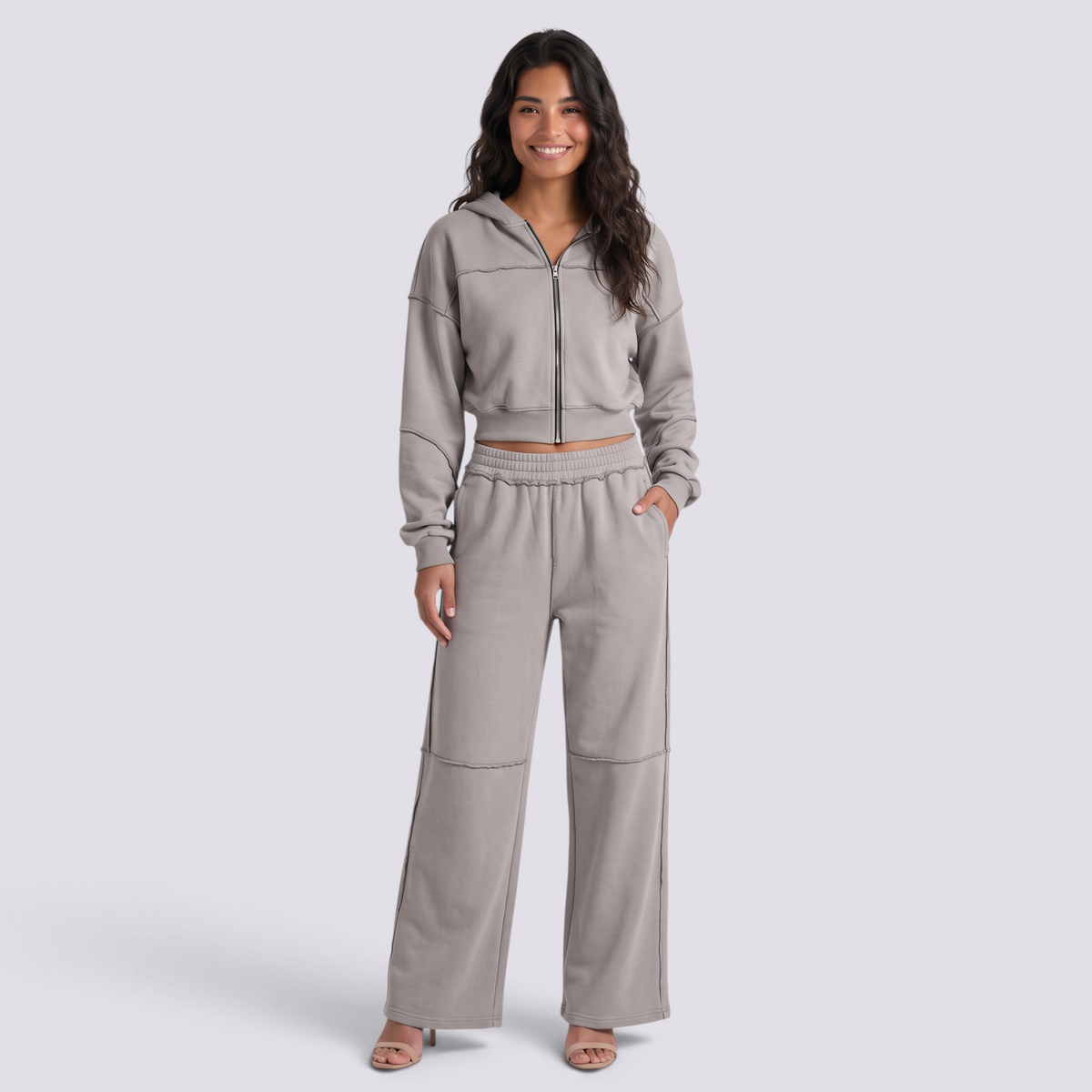 Conjunto Chaqueta Corta Capucha Mujer - Gris - front