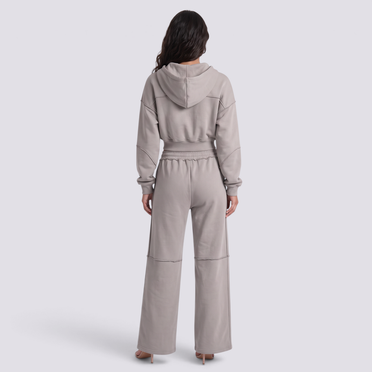 Conjunto Chaqueta Corta Capucha Mujer - Gris - back