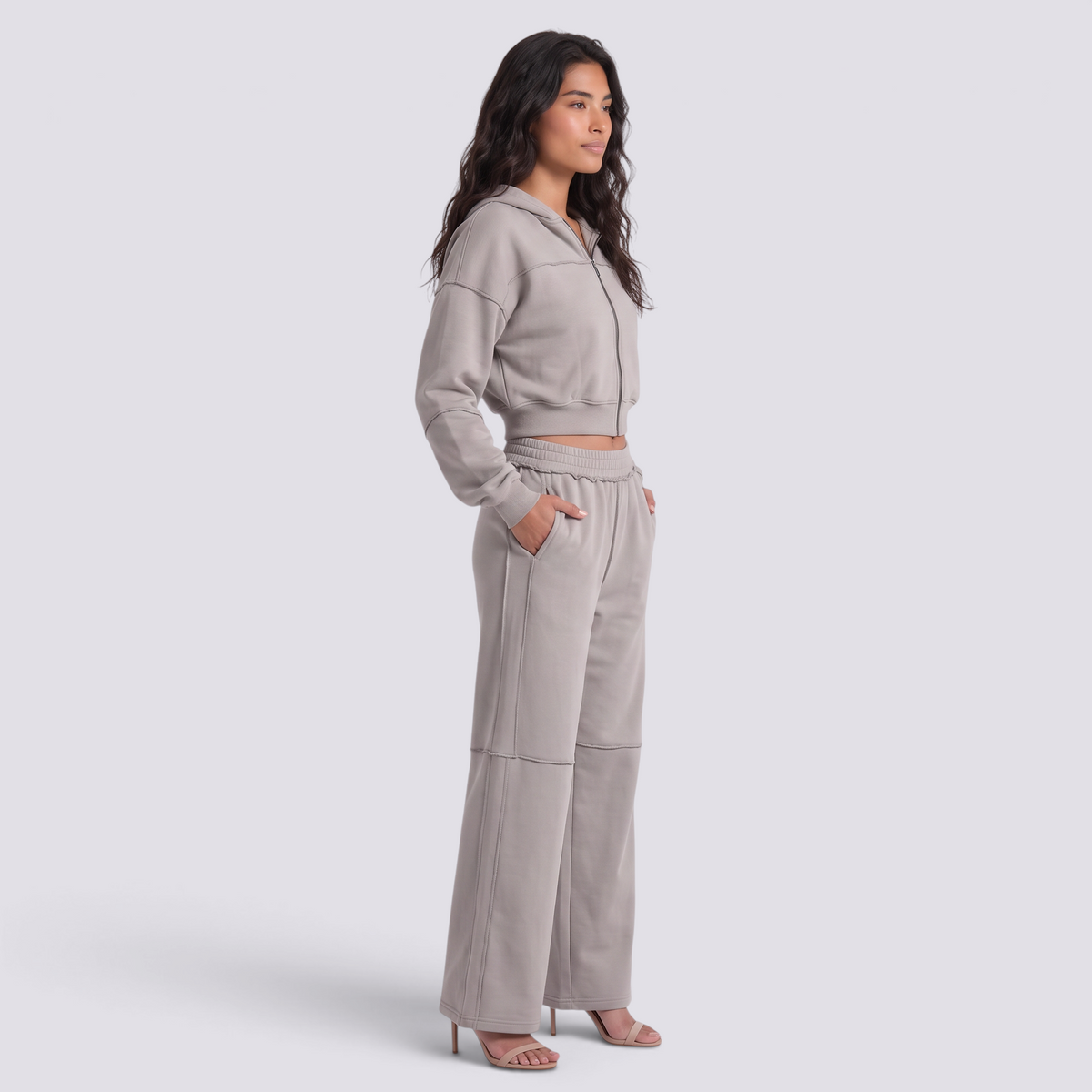 Conjunto Chaqueta Corta Capucha Mujer - Gris - side