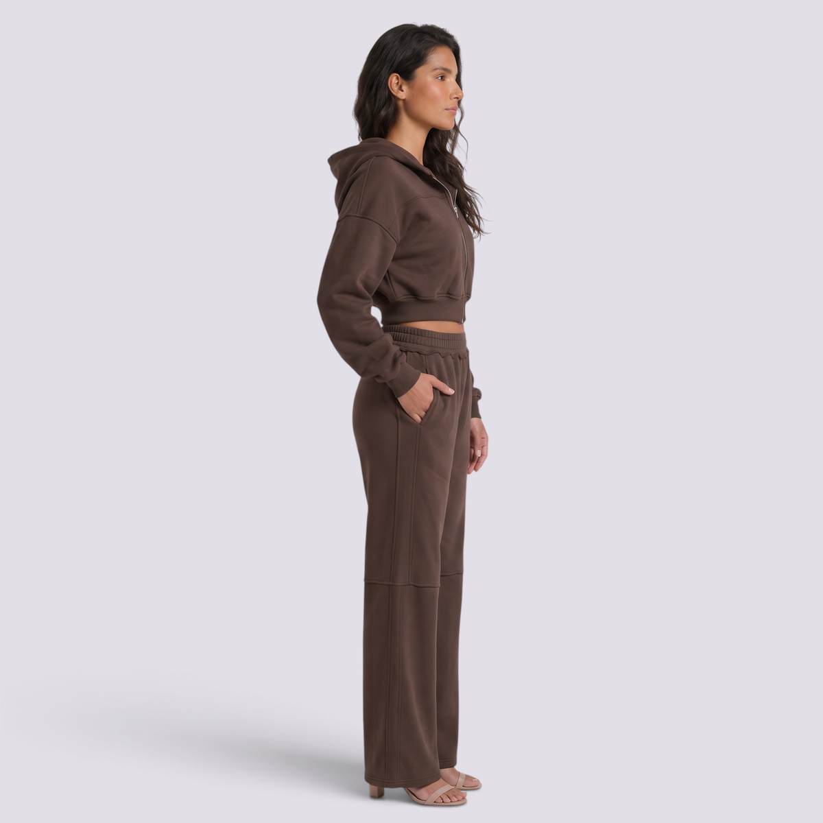 Conjunto Chaqueta Corta Capucha Mujer - Marrón - side