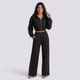 Conjunto Chaqueta Corta Capucha Mujer - Negro - front