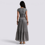 Conjunto Top Canalé y Falda Larga Plisada Mujer - Gris - back