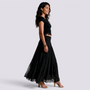 Conjunto Top Canalé y Falda Larga Plisada Mujer - Negro - side