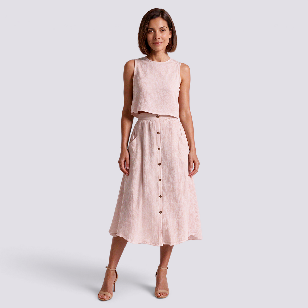 Conjunto Top y Falda Rosa - Frente