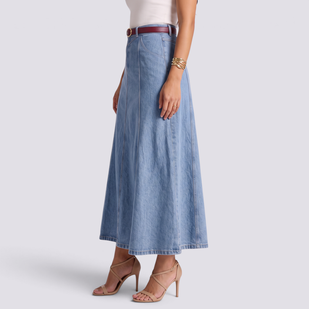 Falda vaquera larga Azul Claro - vista lateral