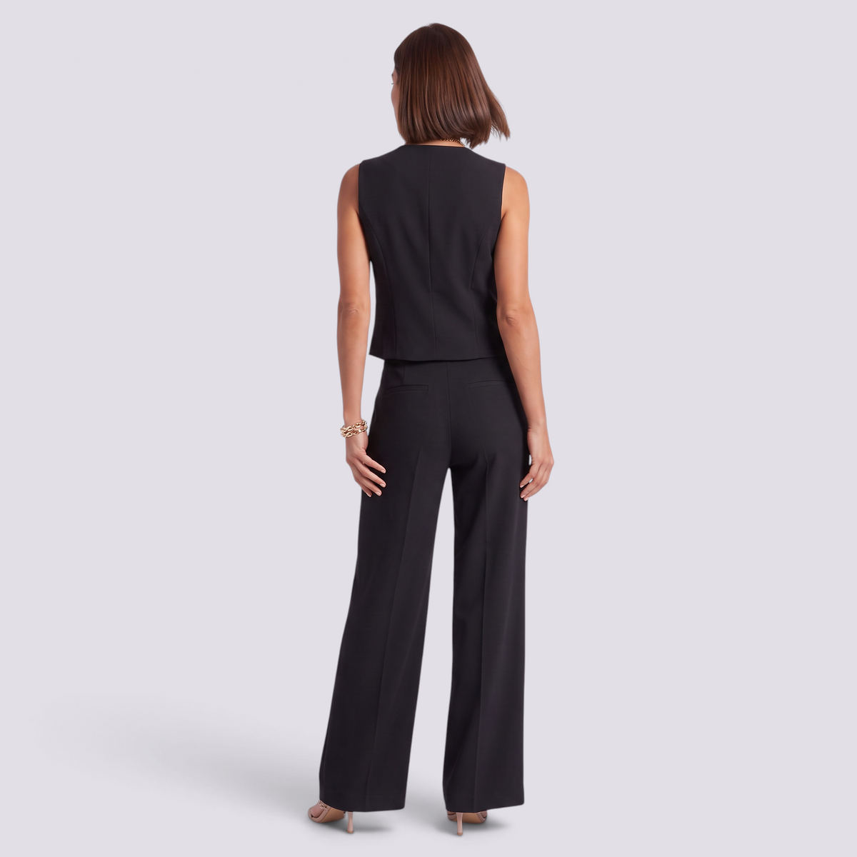 Conjunto chaleco sastre y pantalon palazzo mujer, negro, vista posterior