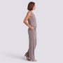 Conjunto chaleco sastre y pantalon palazzo mujer, gris claro, vista lateral
