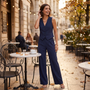 Conjunto chaleco sastre y pantalon palazzo mujer, azul marino, estilo de vida exterior
