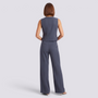 Conjunto chaleco sastre y pantalon palazzo mujer, gris pizarra, vista posterior
