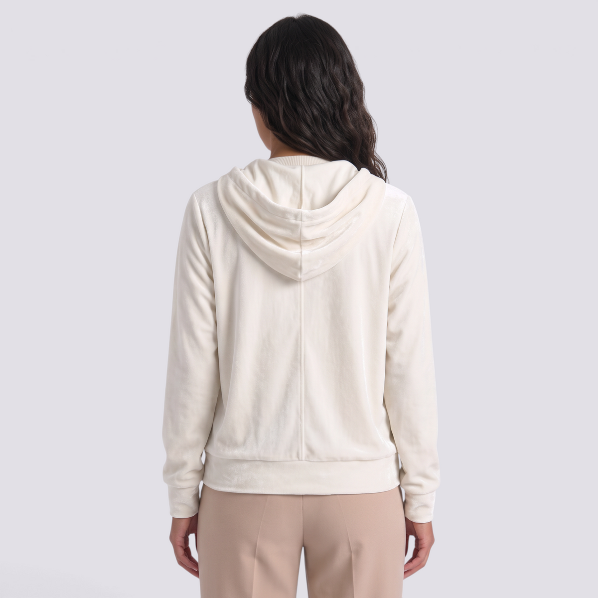 Cárdigan Mujer Terciopelo con Capucha - Blanco - Vista trasera