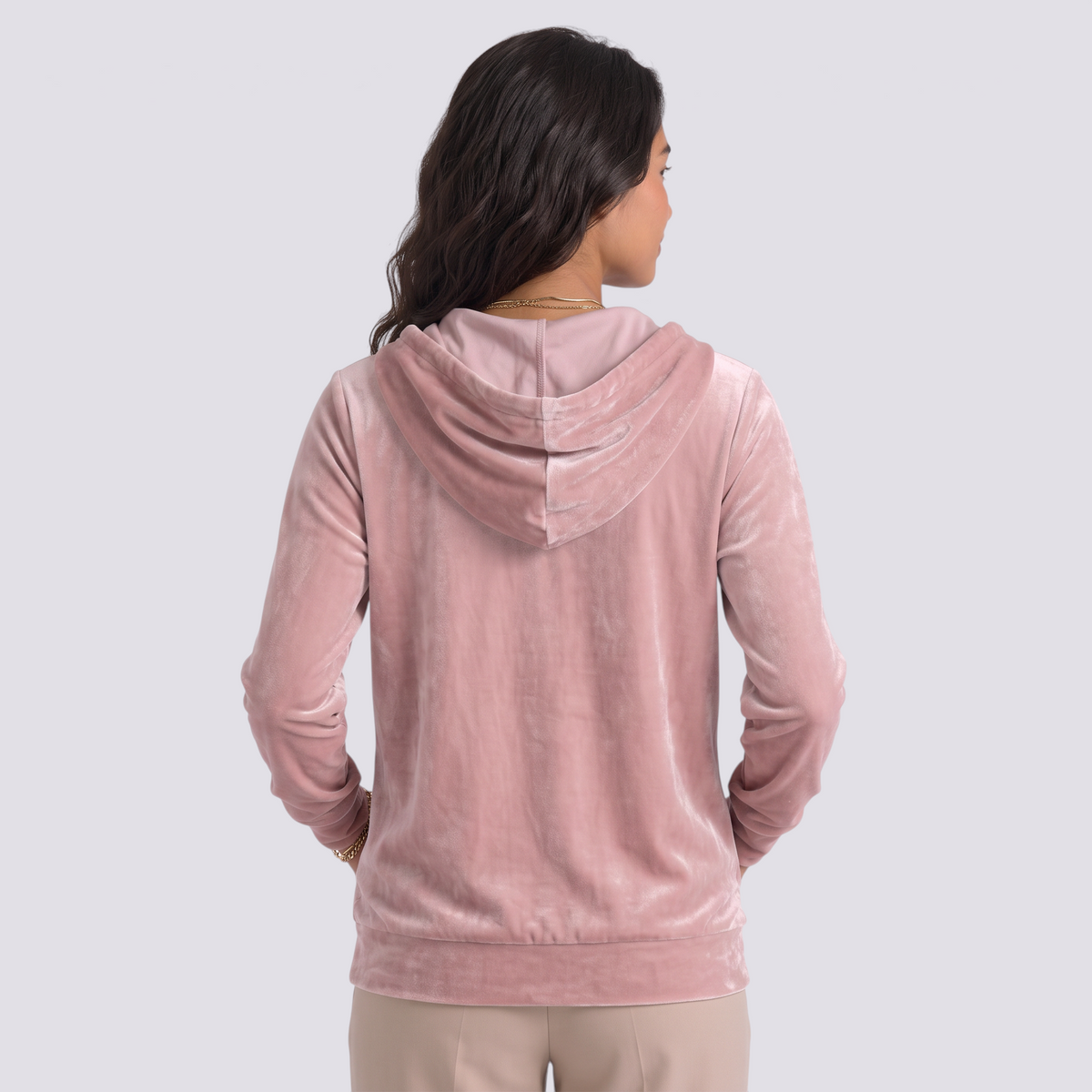 Cárdigan Mujer Terciopelo con Capucha - Rosa - Vista trasera