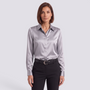 Camisa Satinada Mujer Cuello Camisero - Gris - Frontal