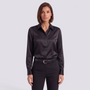 Camisa Satinada Mujer Cuello Camisero - Negro - Frontal