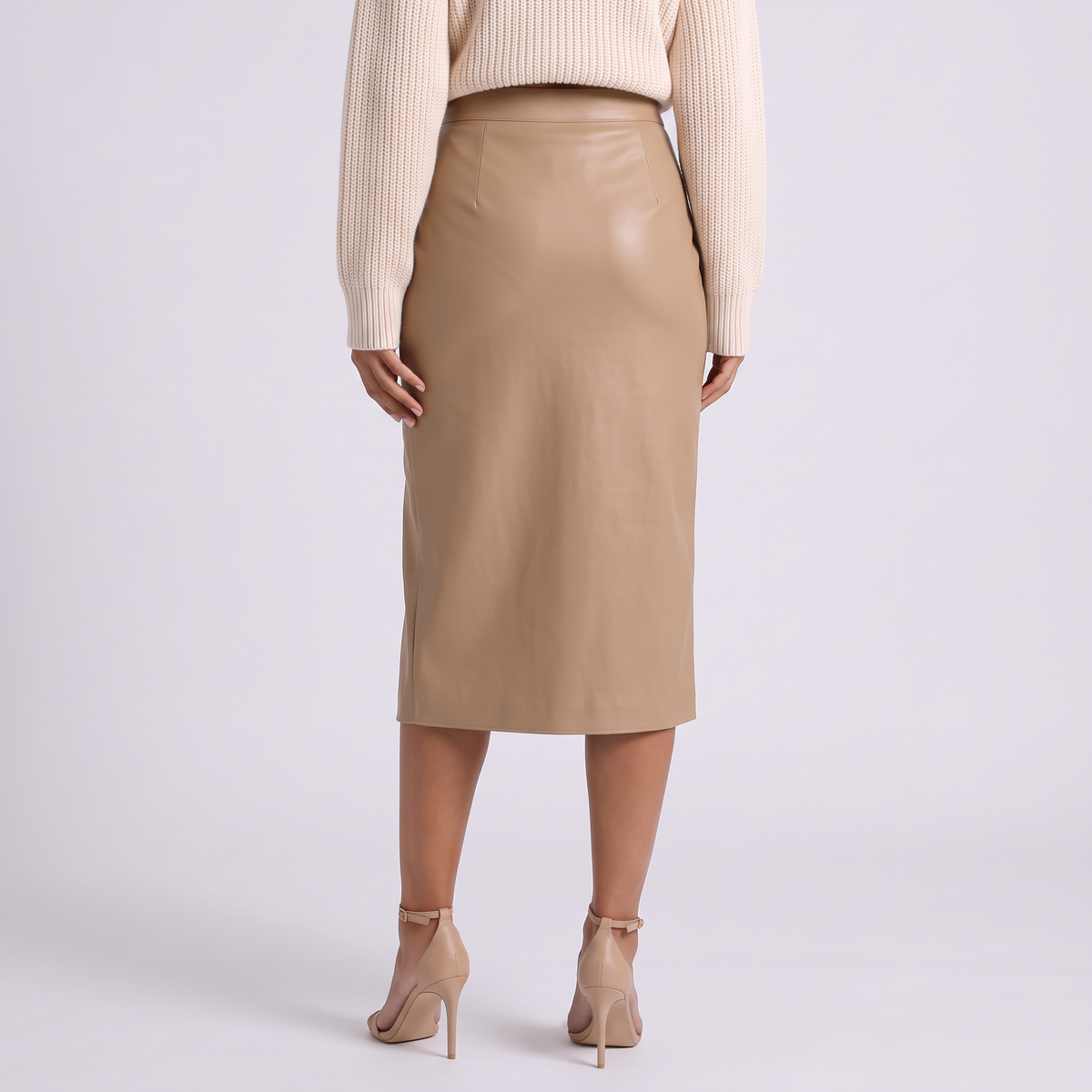 Falda Midi Mujer Abertura Frontal - Caqui - Espalda