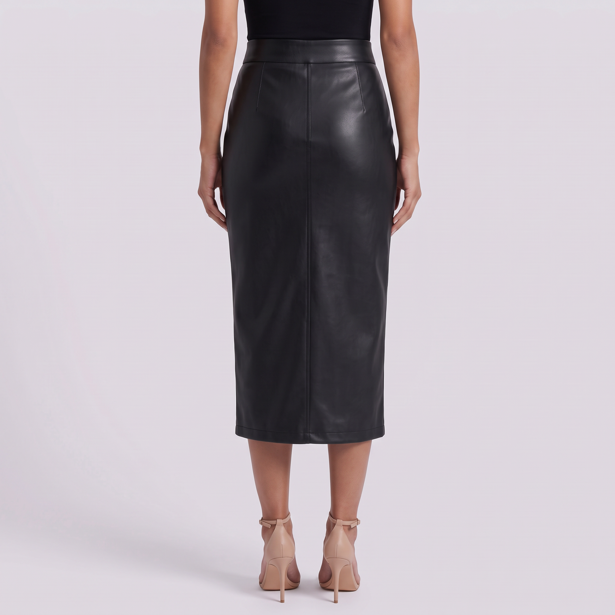 Falda Midi Mujer Abertura Frontal - Negro - Espalda