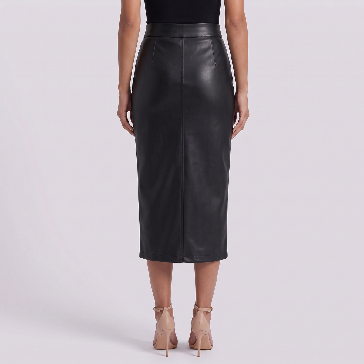 Falda Midi Mujer Abertura Frontal - Negro - Espalda