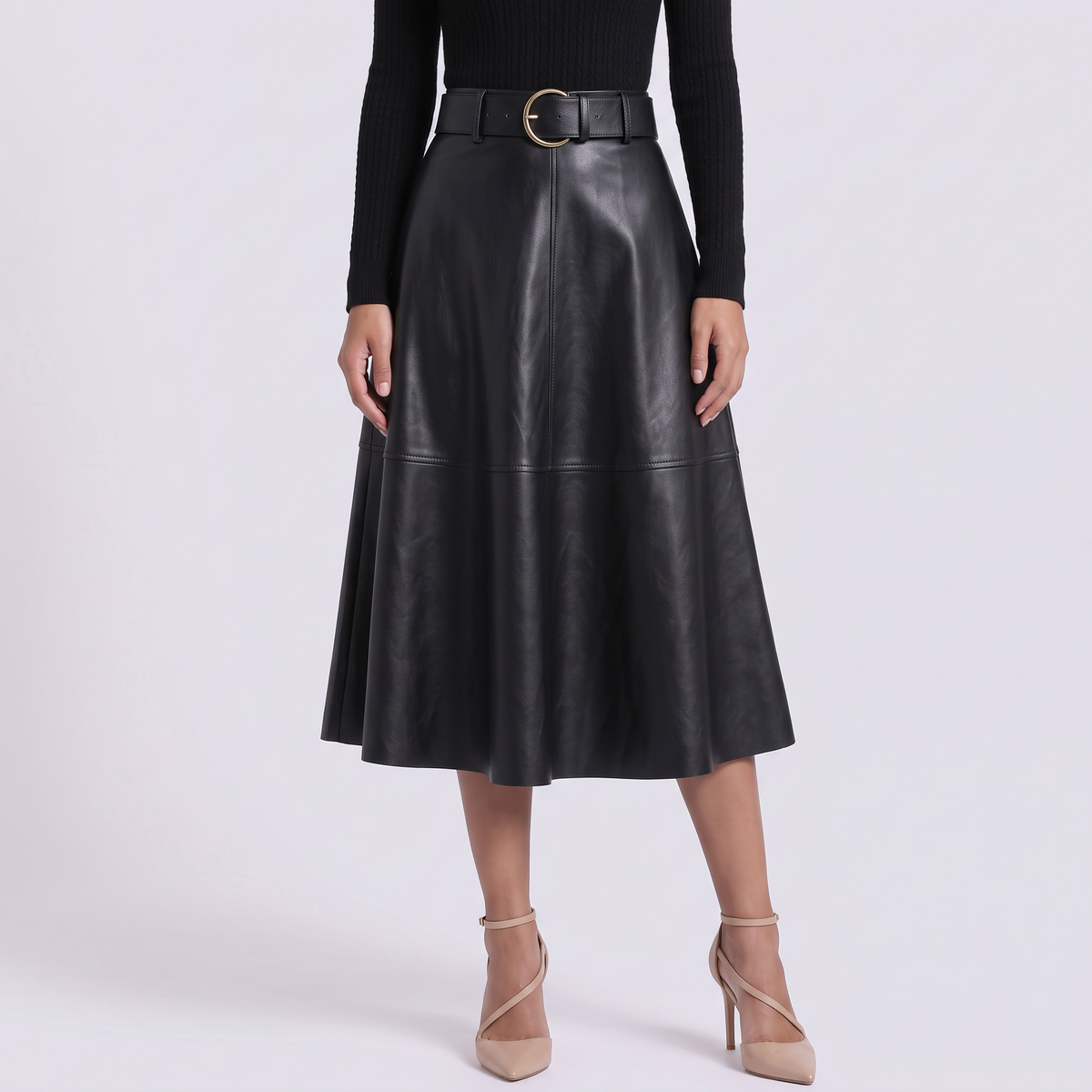 Falda Plisada Mujer Cintura Alta - Negro - Frontal