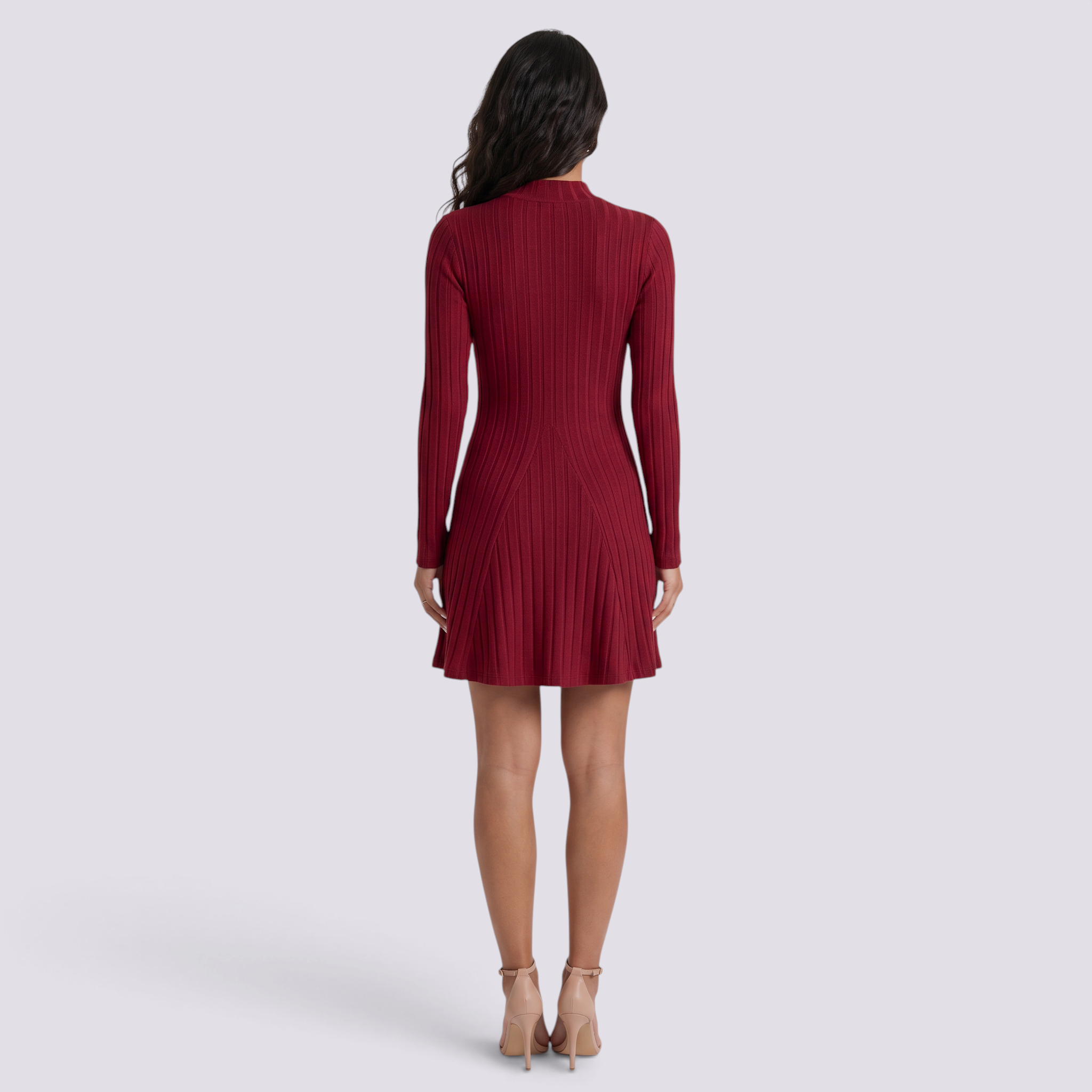 Vestido Canalé Cintura Marcada Mujer - Burdeos - Espalda