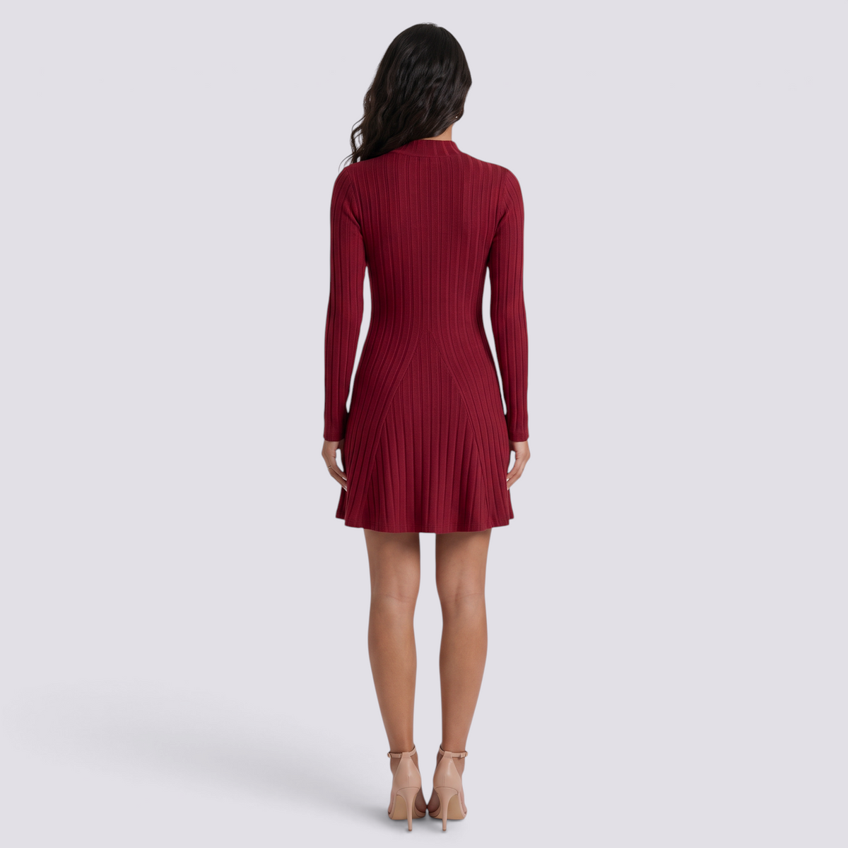 Vestido Canalé Cintura Marcada Mujer - Burdeos - Espalda