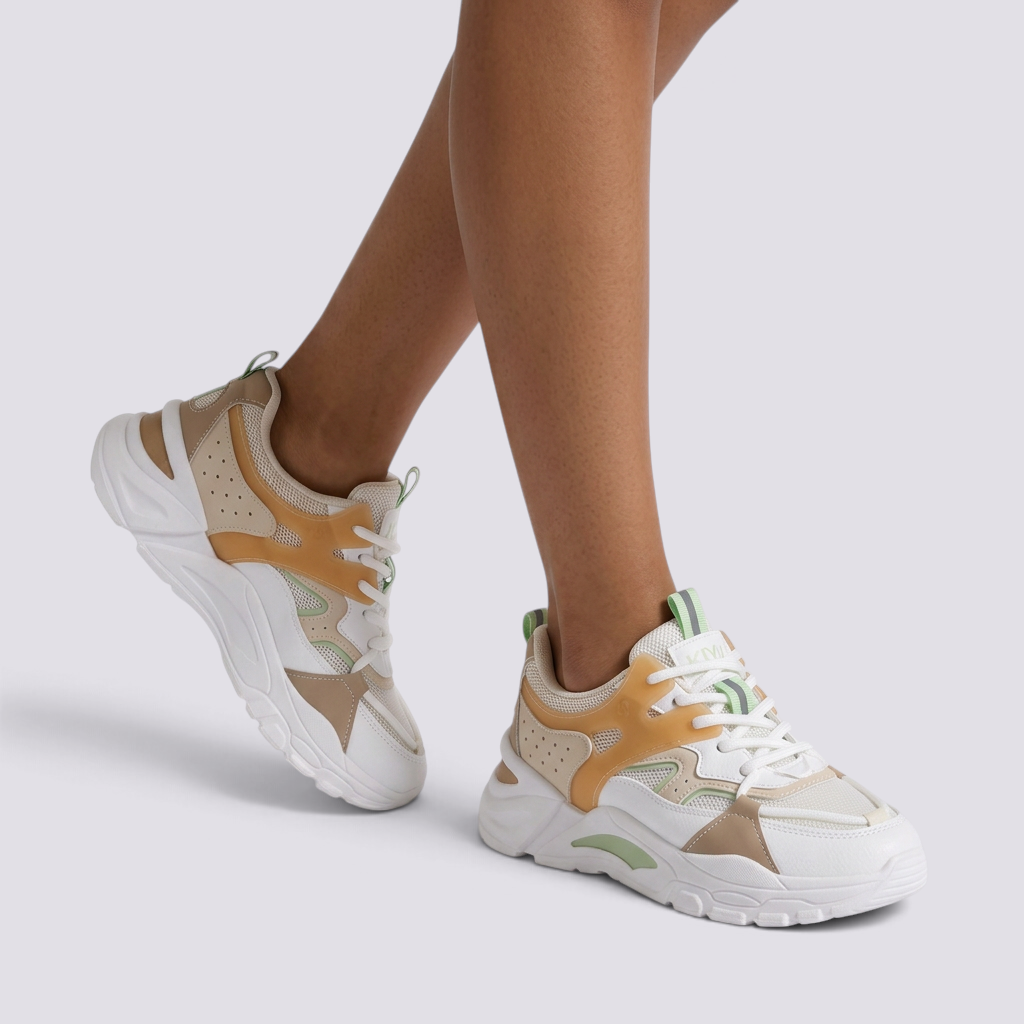 Zapatillas Deportivas Mujer Chunky Transpirables Caqui - vista frontal