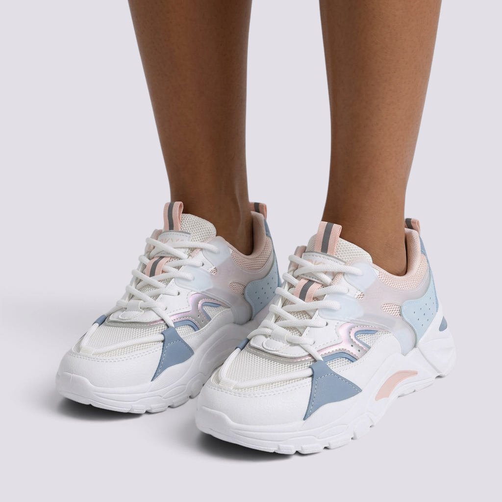 Zapatillas Deportivas Mujer Chunky Transpirables Rosa y Azul - vista frontal