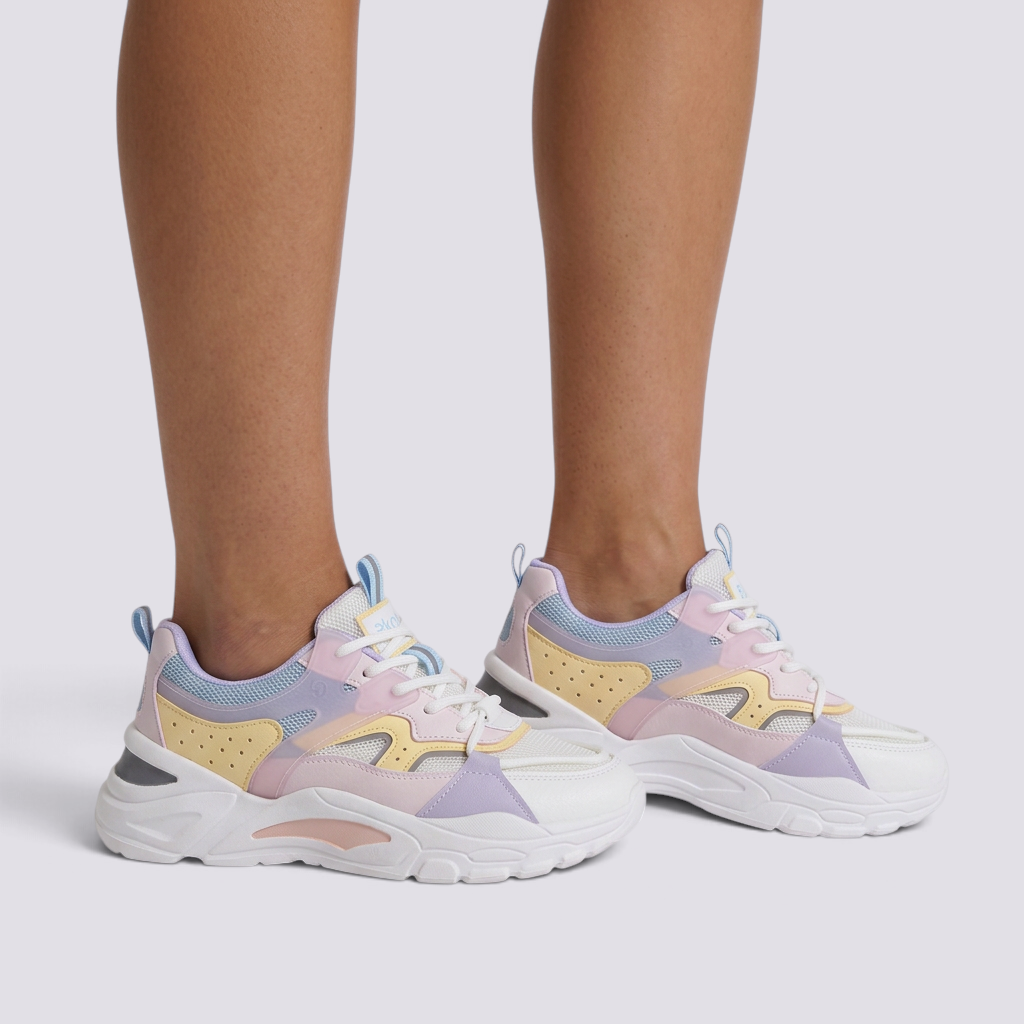 Zapatillas Deportivas Mujer Chunky Transpirables Rosa y Lila - vista lateral