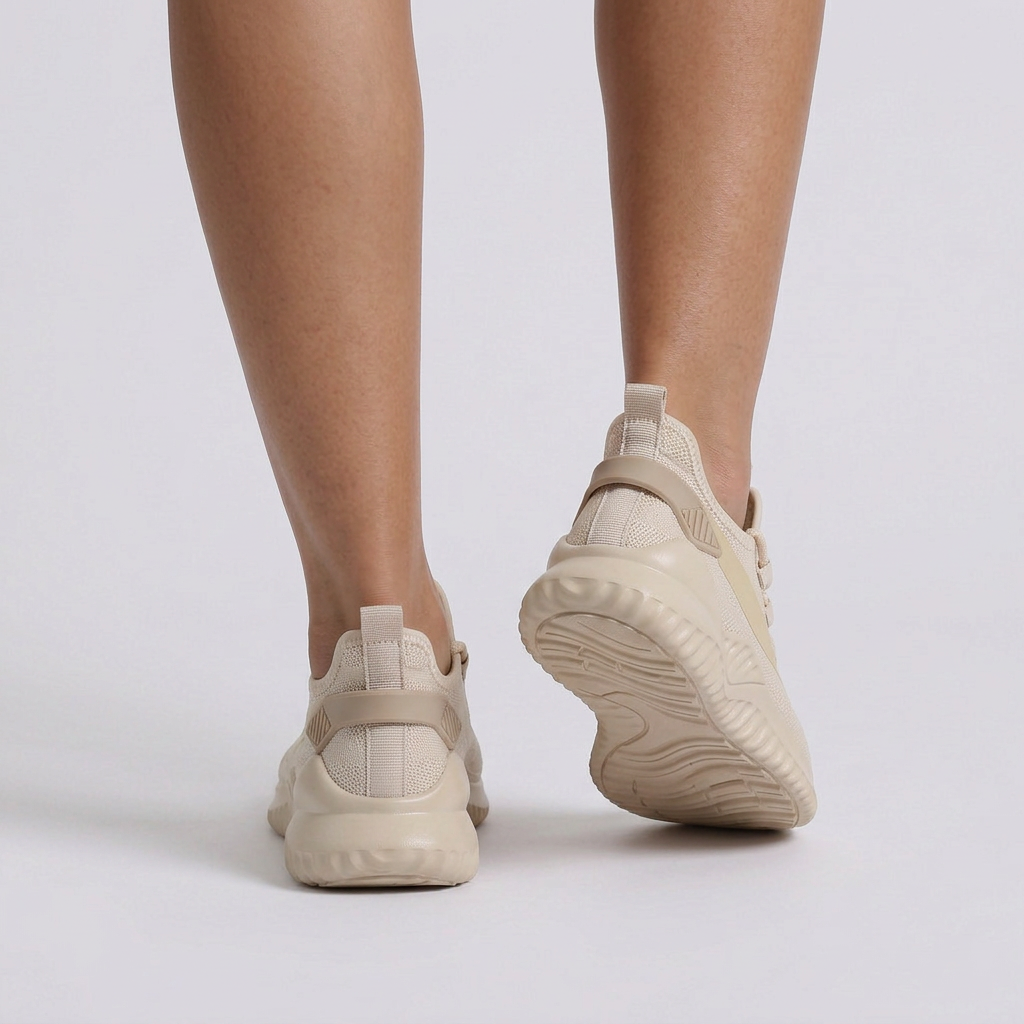 Zapatillas deportivas mujer de punto ligeras beige, vista trasera