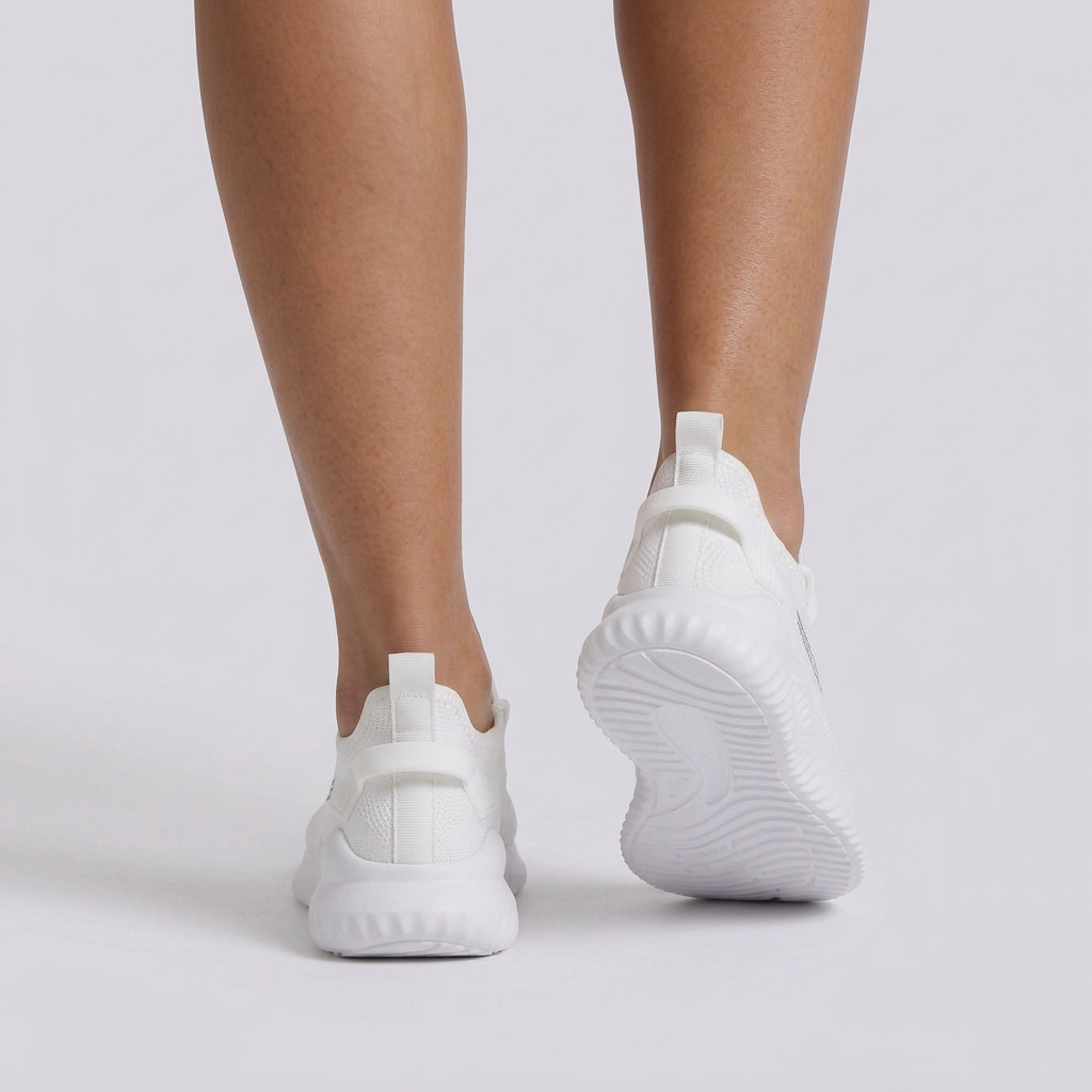 Zapatillas deportivas mujer de punto ligeras blancas, vista trasera