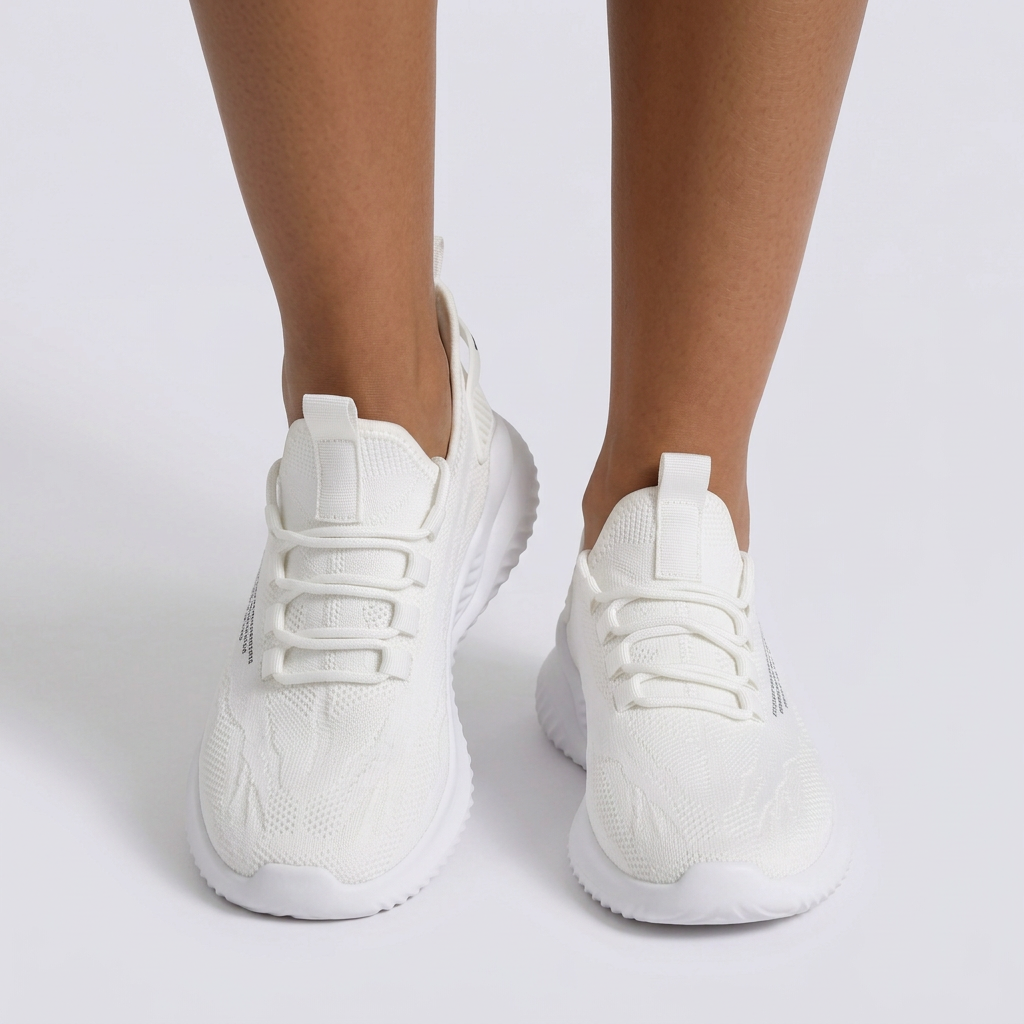 Zapatillas deportivas mujer de punto ligeras blancas, vista frontal