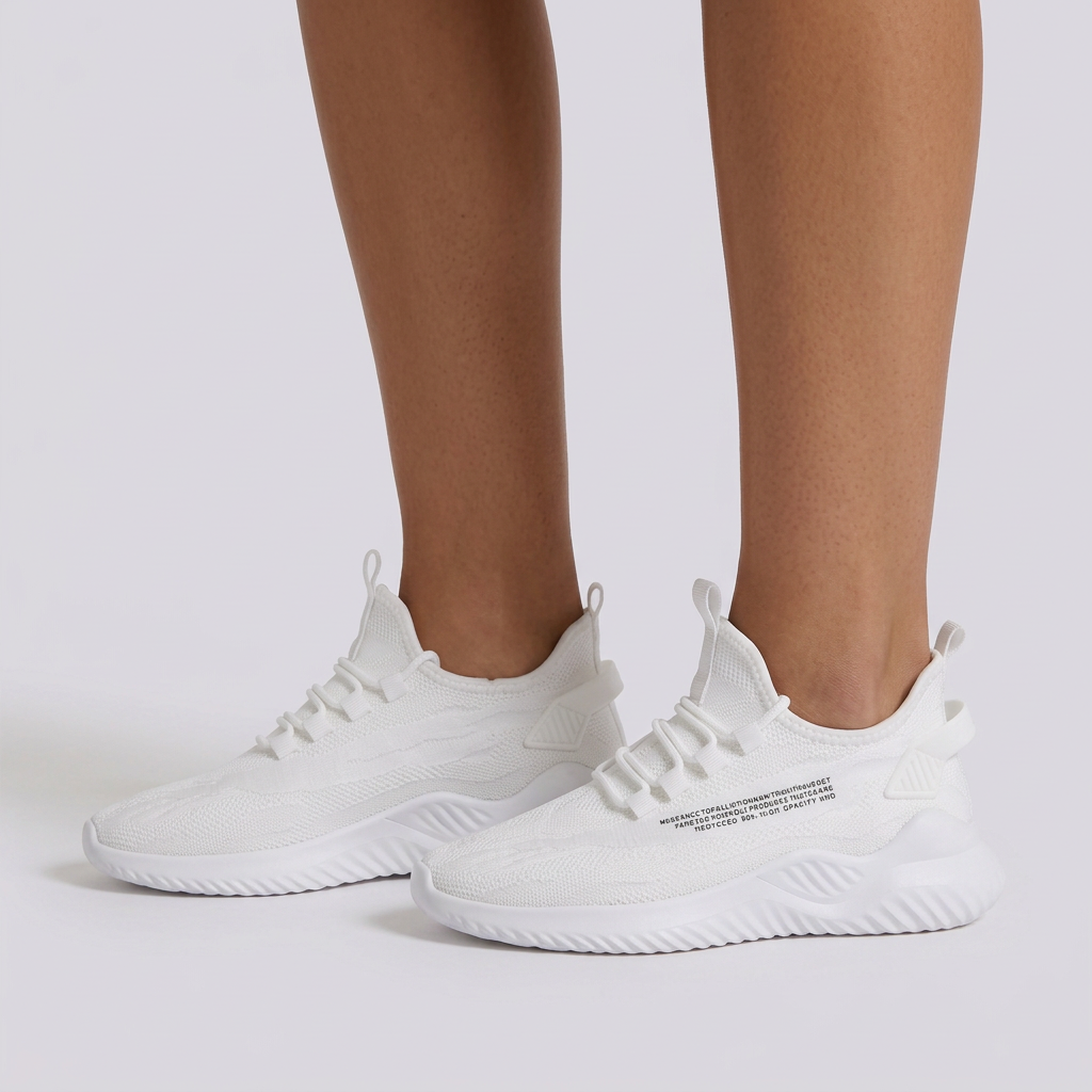 Zapatillas deportivas mujer de punto ligeras blancas, vista lateral