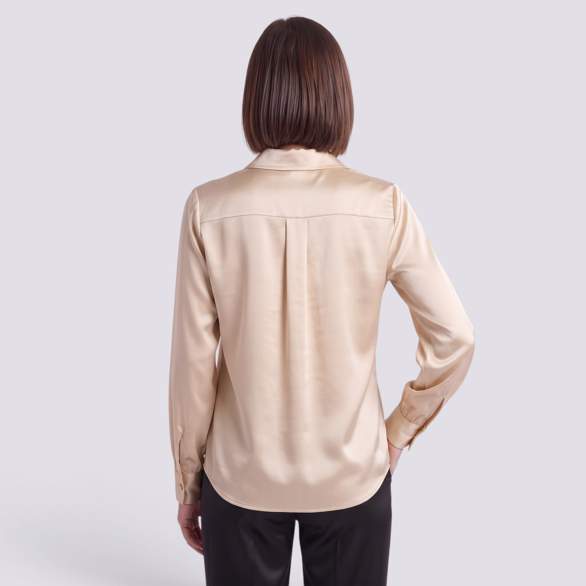 Blusa Satinada Mujer Cuello V - Albaricoque - Espalda