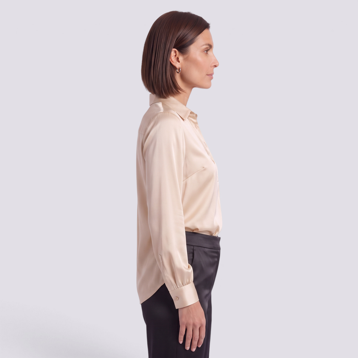 Blusa Satinada Mujer Cuello V - Albaricoque - Lateral