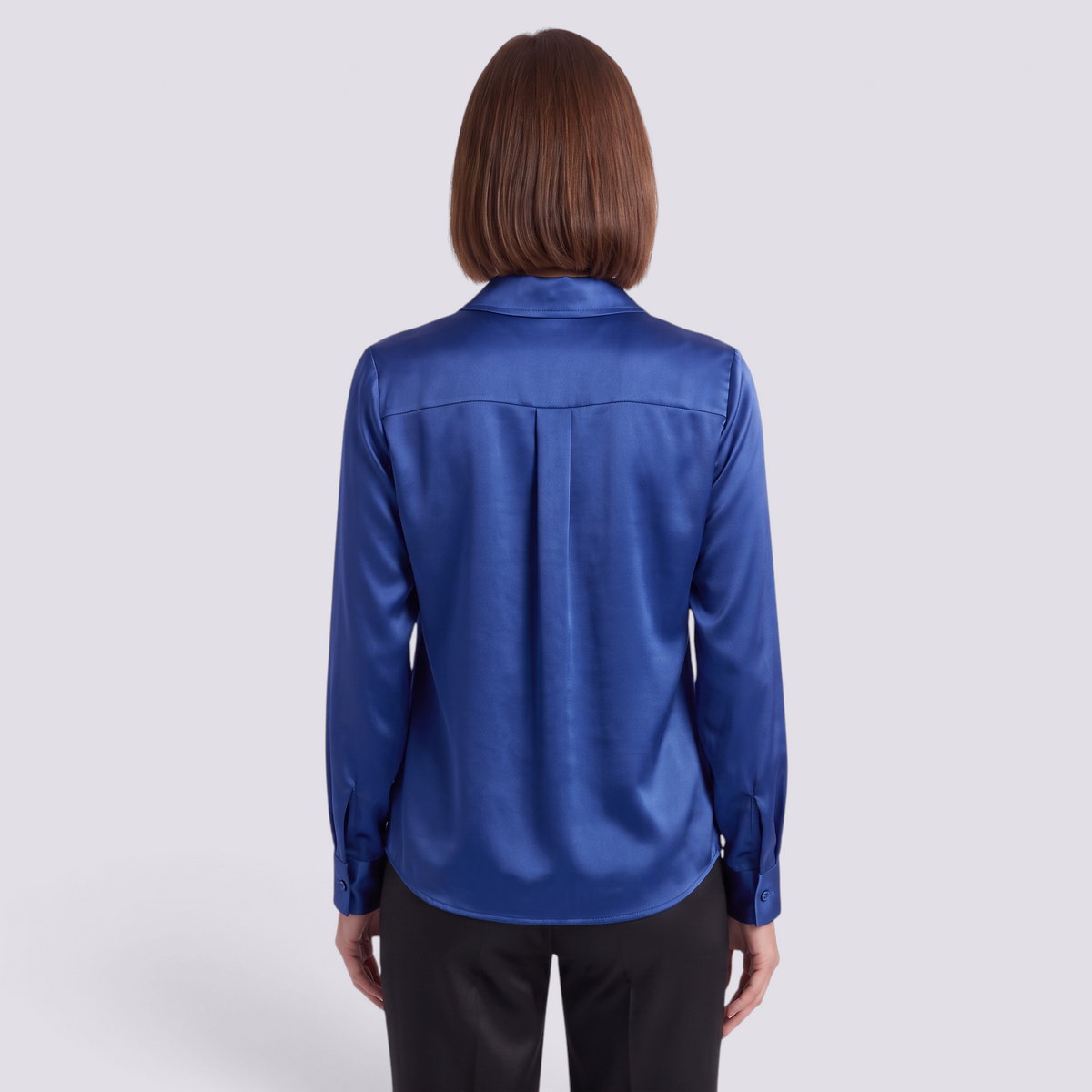 Blusa Satinada Mujer Cuello V - Azul - Espalda