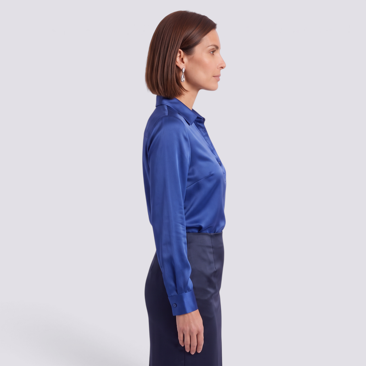 Blusa Satinada Mujer Cuello V - Azul - Lateral