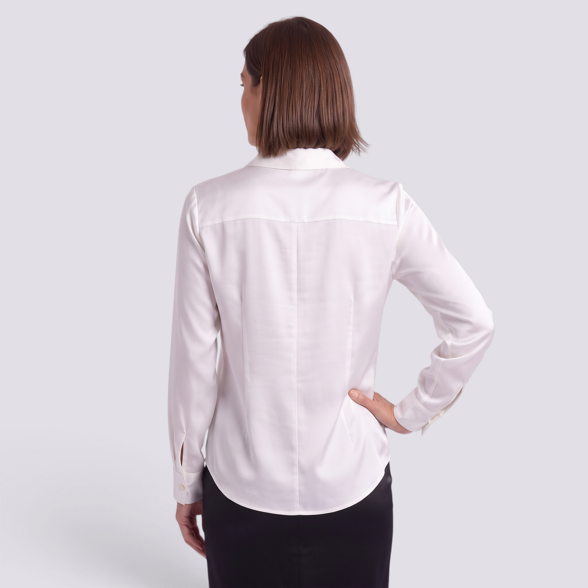 Blusa Satinada Mujer Cuello V - Blanco - Espalda